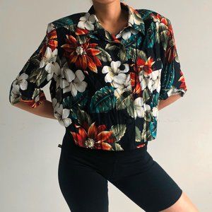 80s vintage black floral button down